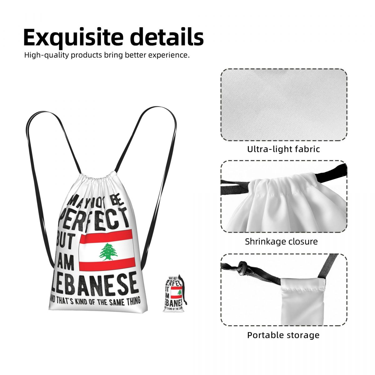 Women Bags Lebanon - レバノン国旗 レバノンの遺産 レバノンのルーツ 巾着バックパック スポーツジムバッグ ポータブルトラベル巾着バッグ