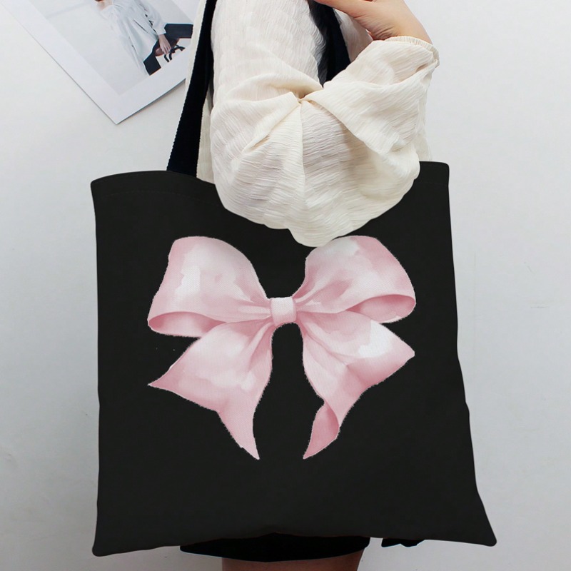 Women'S Work Bags Tote - ROMWE かわいい弓模様のキャンバスショルダーバッグバレンタインキャンバスハンドバッグトートバッグ女性学生用ワークストリートトラベルギフトバッグ