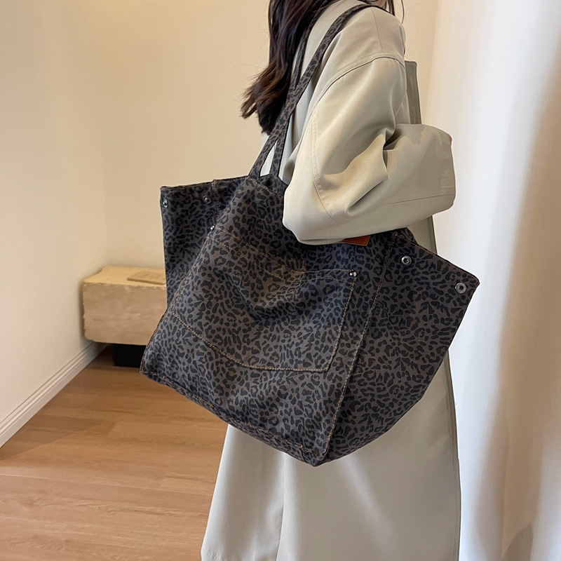 Women'S Work Bags Tote - レオパード柄トートバッグ ヴィンテージキャンバスショルダーバッグ ファッション大容量ハンドバッグ 学校 仕事 ショッピング用