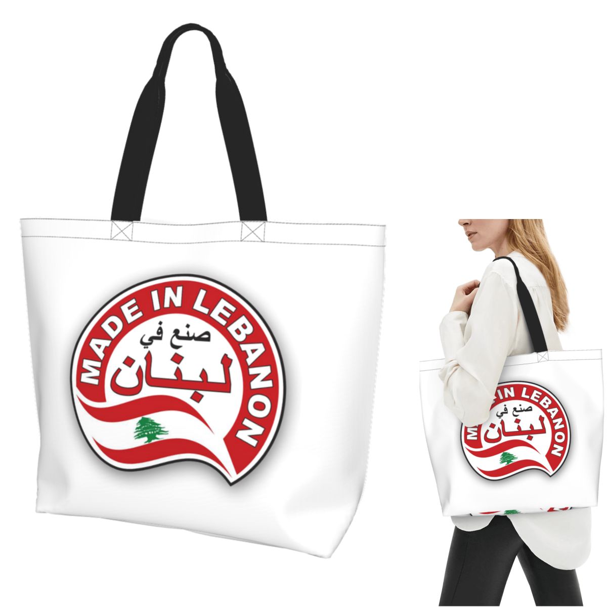 Women Bags Lebanon - レバノン水彩画レバノン国旗レバノン衣装ショッピングトートバッグキャンバスショルダーバッグショッパー食料品ハンドバッグ女性用