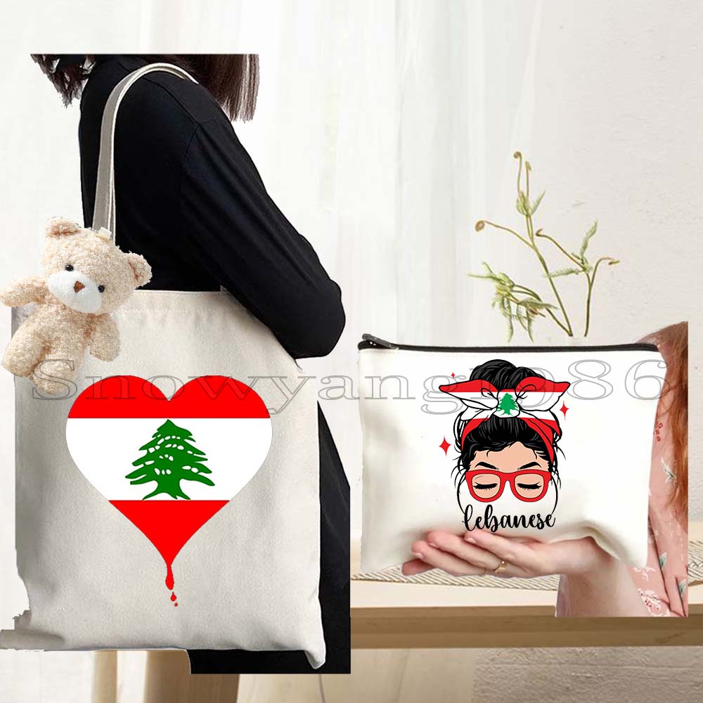 Women Bags Lebanon - 3 個愛ベイルートレバノンレバノン旗ルーツアラビアギフトガール女性キャンバスショルダートートバッグコットンショッピングバッグショッパーハンドバッグ