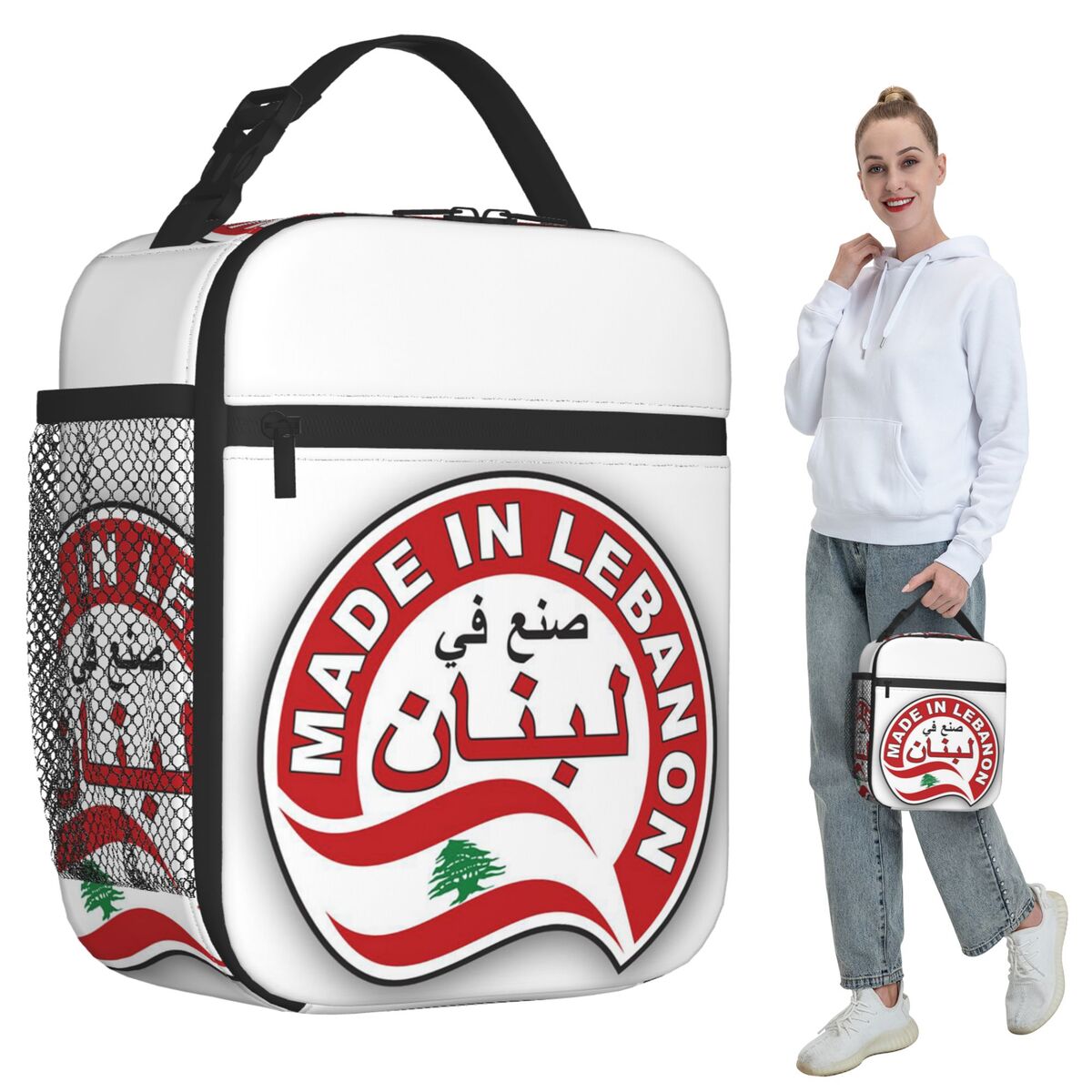 Women Bags Lebanon - レバノンの水彩画、レバノンの国旗、レバノン風の衣装、女性用断熱ランチバッグ、オフィス用、保冷機能付き、保温機能付き食品ボックス、持ち運び可能なランチバッグ。