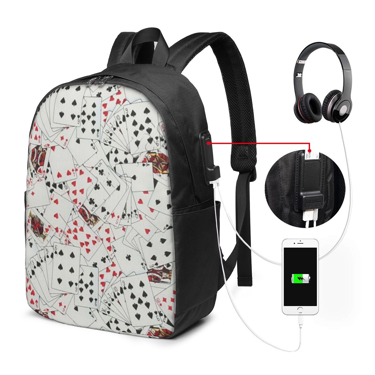 Women Bags For Travel - トランプポーカープリントバックパック旅行ノートブックバッグコンピュータ大学生スクールバッグラップトップショルダーバッグ男性女性用