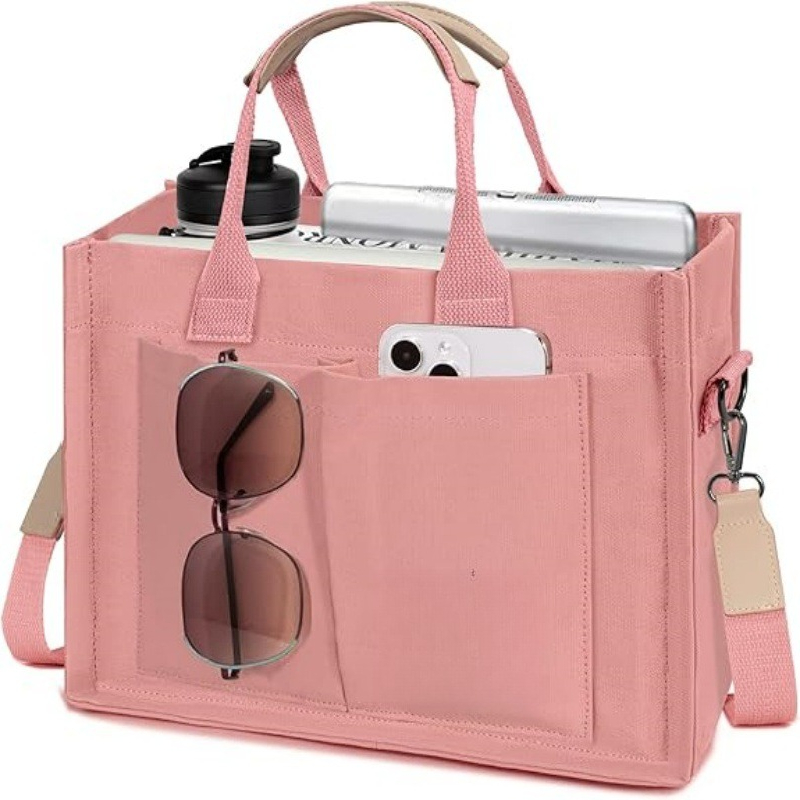 Women'S Work Bags Tote - 女性用大型キャンバストートバッグ ポケット付き ラップトップショルダークロスボディバッグ デイリーワークハンドバッグ