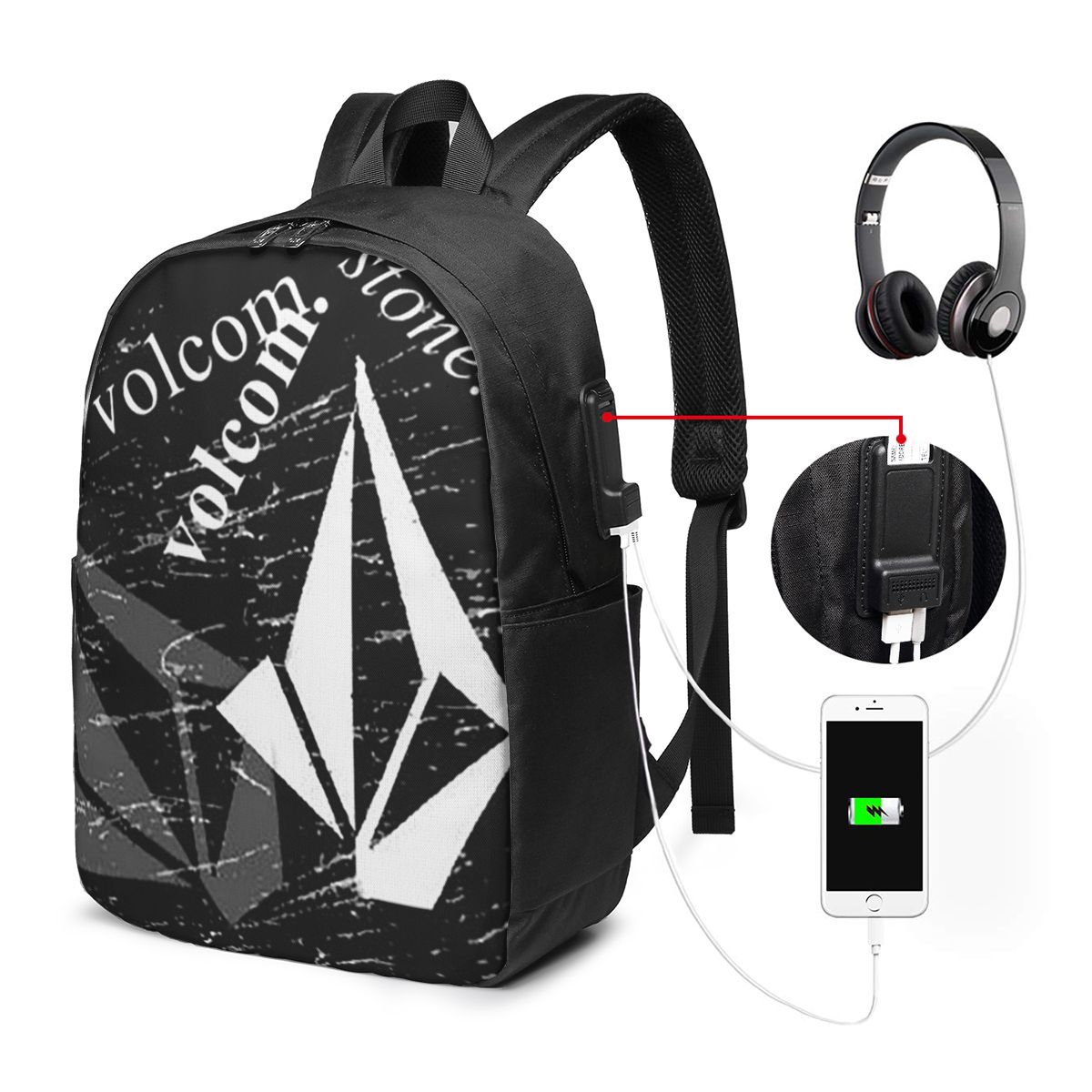 Women Bags For Travel - V-Volcom ロゴ バックパック トラベル ノートブック バッグ