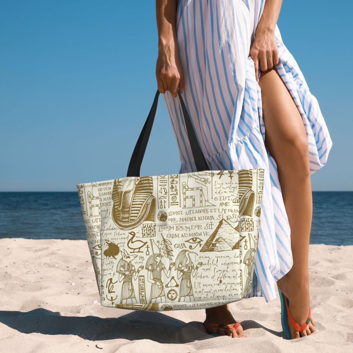 Women Bags Egypt - 古代エジプトの神ホルスとアヌビス エジプトのファラオ ビーチトートバッグ スポーツジムダッフルバッグ 大型トートバッグ 女性用トラベルバッグ