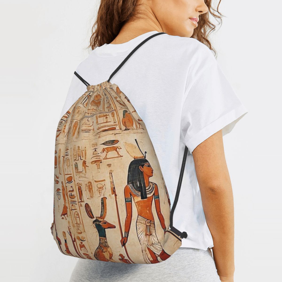 Women Bags Egypt - 古代エジプト壁画エジプト神話バックパックポータブル巾着バッグスポーツバッグブックバッグ男性女性学生用