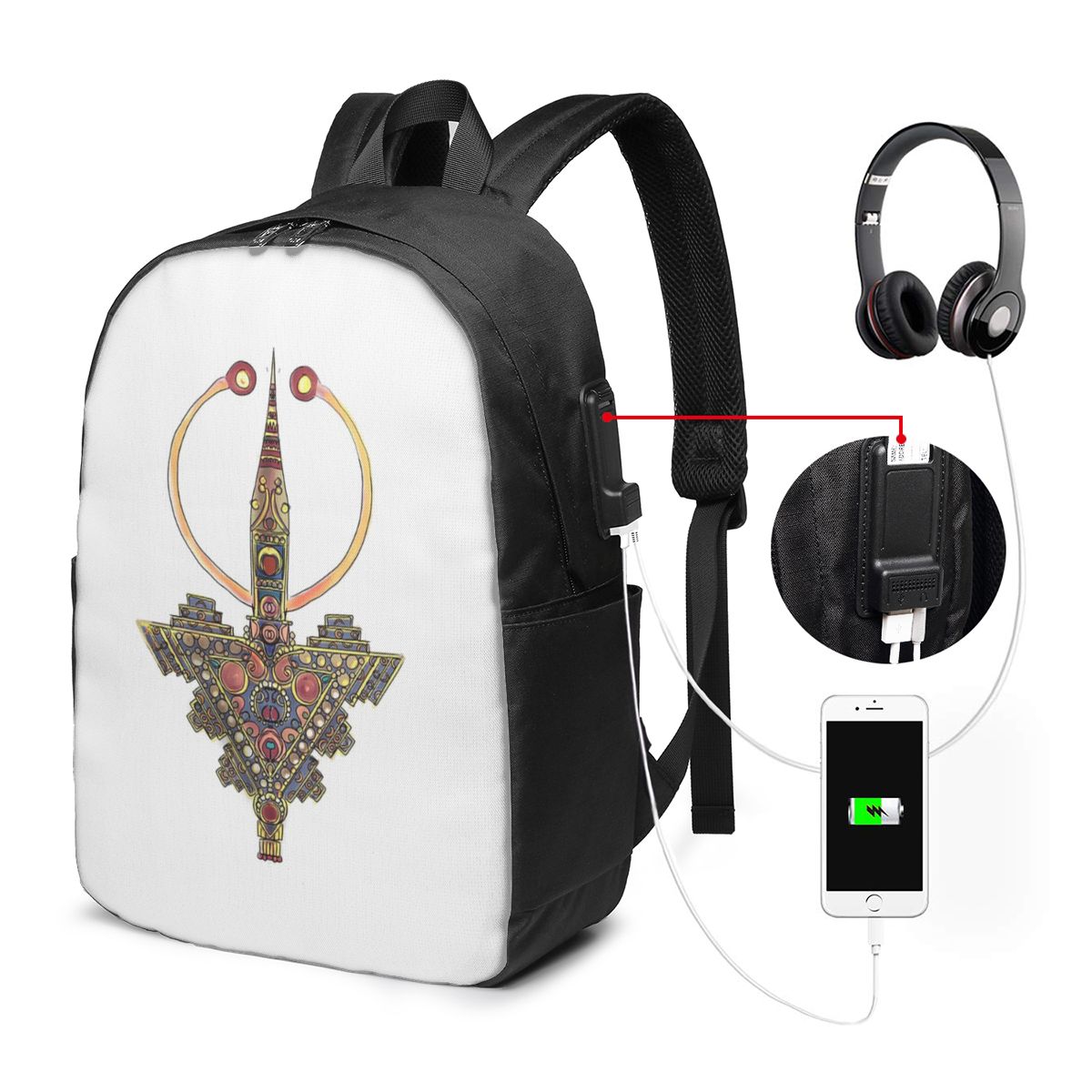 Women Bags For Travel - Kabyle Jewelry Amazigh モロッコバックパック旅行ノートブックバッグコンピュータ大学生スクールバッグラップトップショルダーバッグ男性用女性用