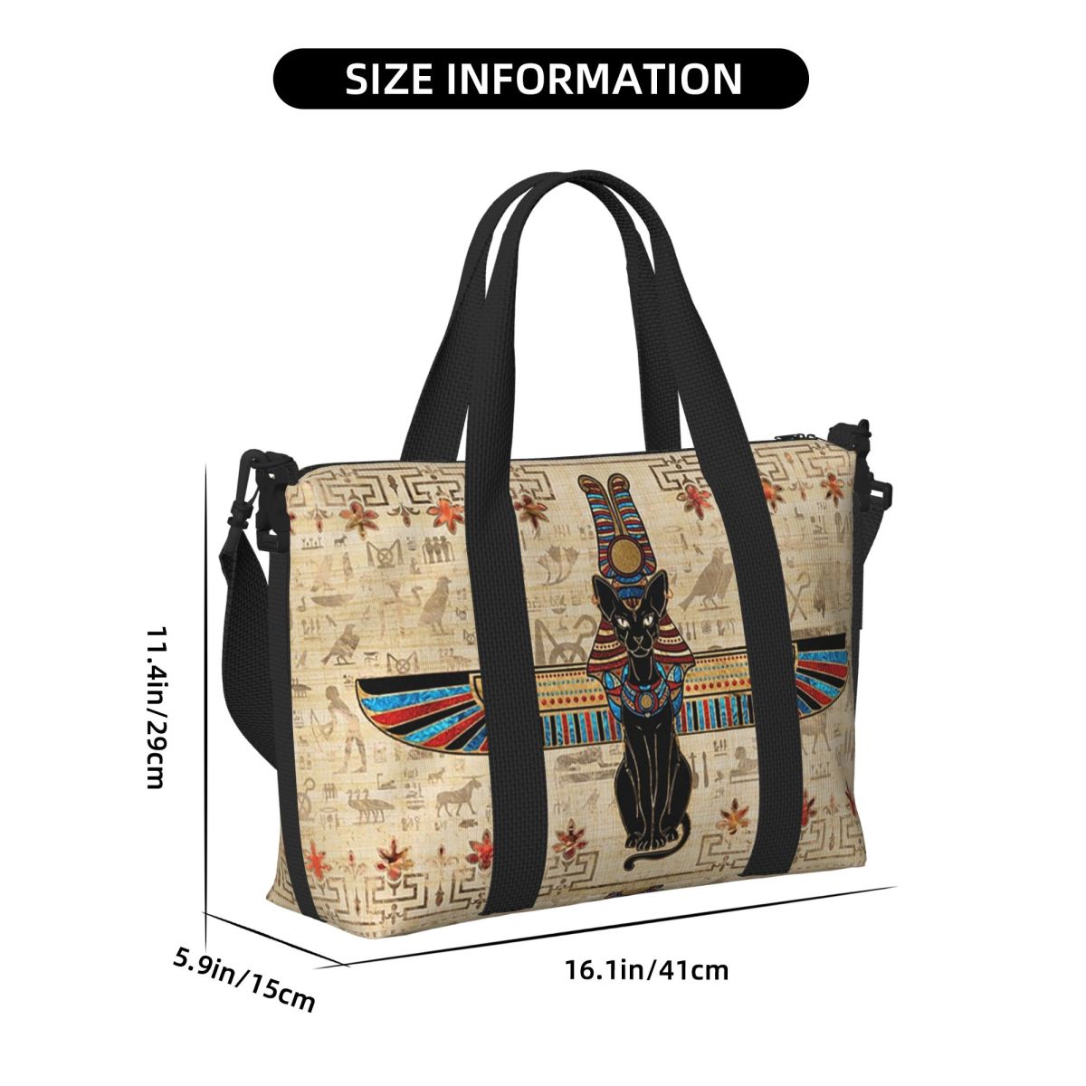 エジプト猫エジプト象形文字ビーチトラベルバッグ大容量トートバ - Women Bags Egypt のレビューと価格