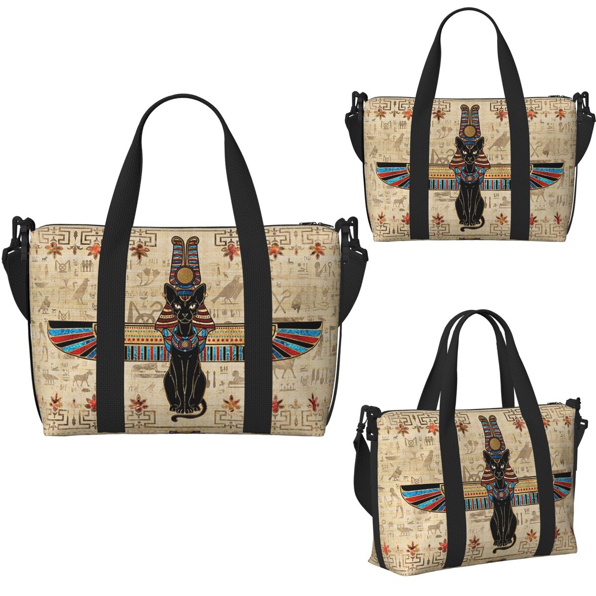 エジプト猫エジプト象形文字ビーチトラベルバッグ大容量トートバ - Women Bags Egypt のレビューと価格