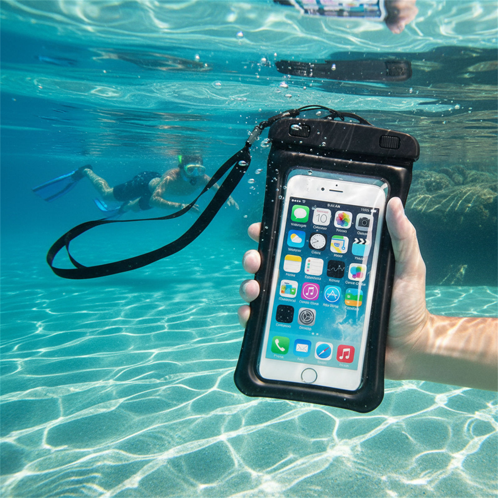 青黒の防水携帯電話バッグ、透明PVCタッチスクリーン付き携帯 - Women Bags Waterproof のレビューと価格