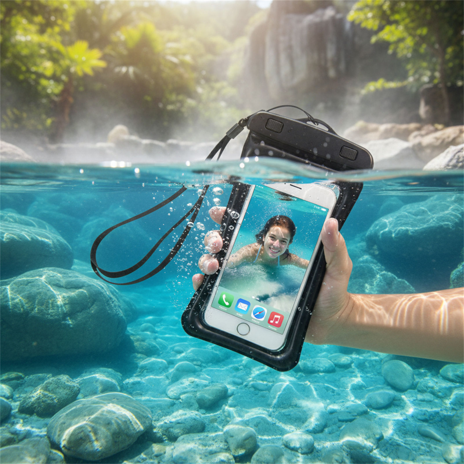青黒の防水携帯電話バッグ、透明PVCタッチスクリーン付き携帯 - Women Bags Waterproof のレビューと価格