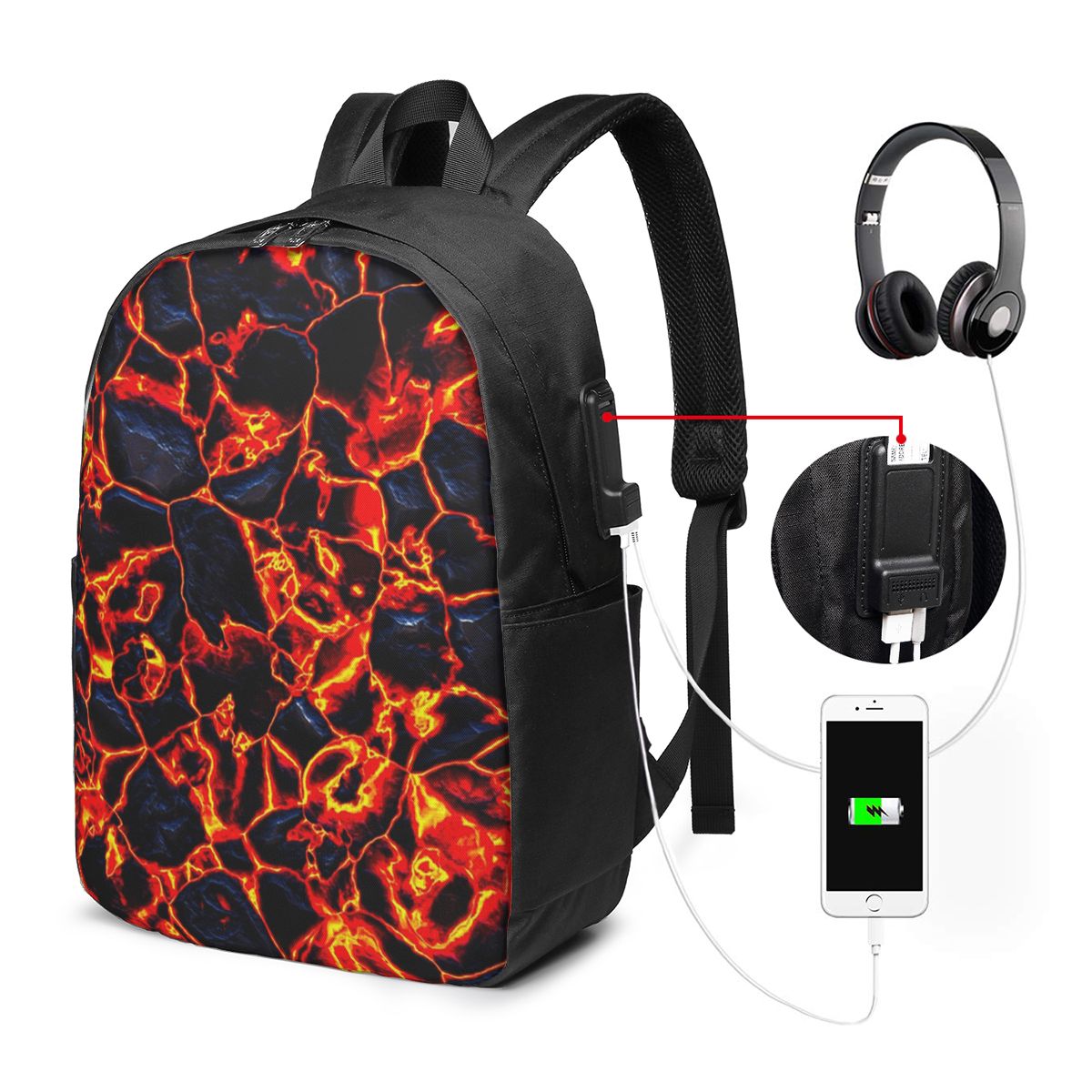 マグマ火山溶岩火災バックパック旅行ノートブックバッグコンピュ - Women Bags For Travel のレビューと価格