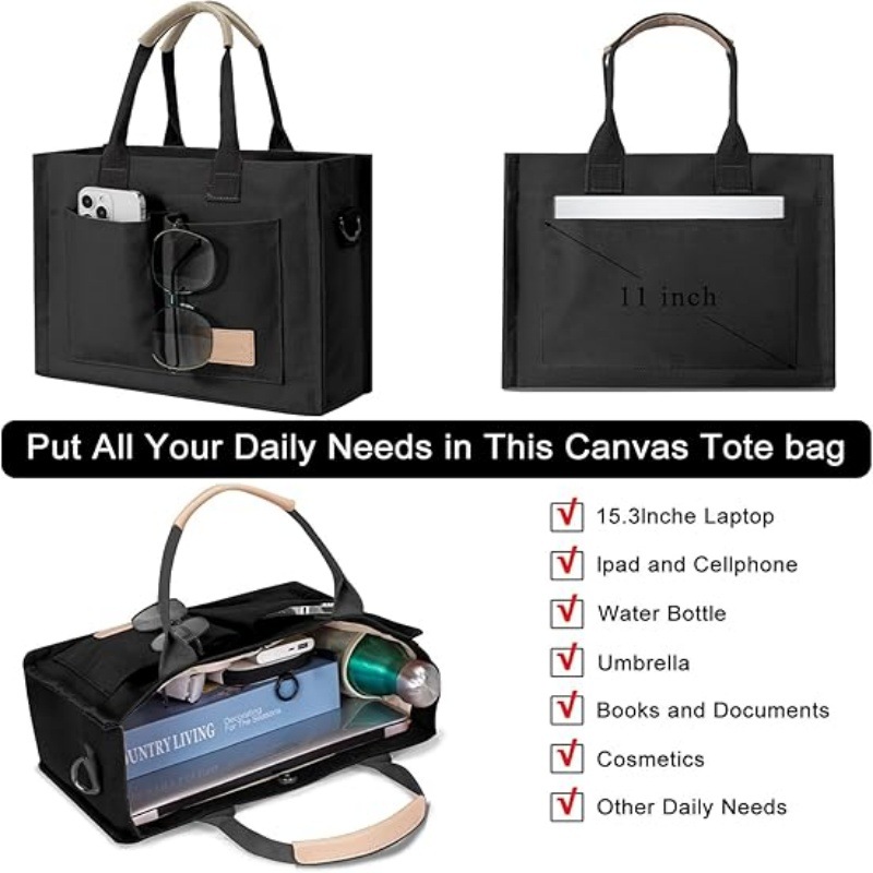 女性用大型キャンバストートバッグ ポケット付き ラップトップ - Women'S Work Bags Tote のレビューと価格