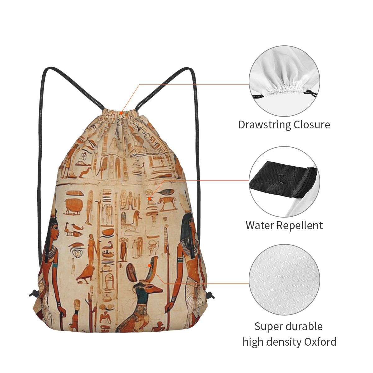 古代エジプト壁画エジプト神話バックパックポータブル巾着バッグ - Women Bags Egypt のレビューと価格