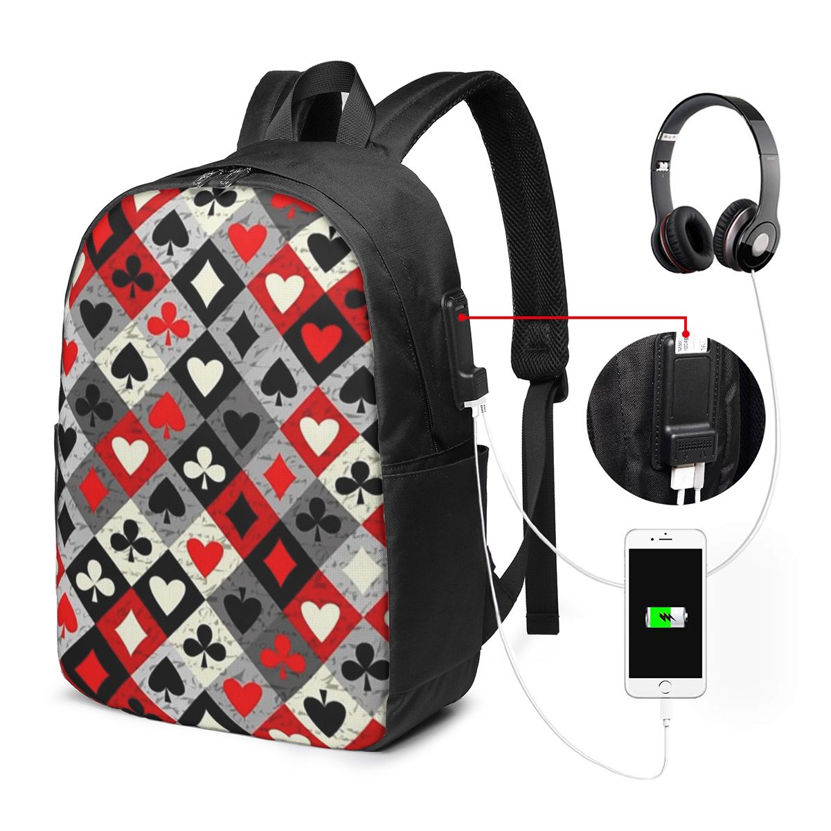 トランプポーカープリントバックパック旅行ノートブックバッグコ - Women Bags For Travel のレビューと価格