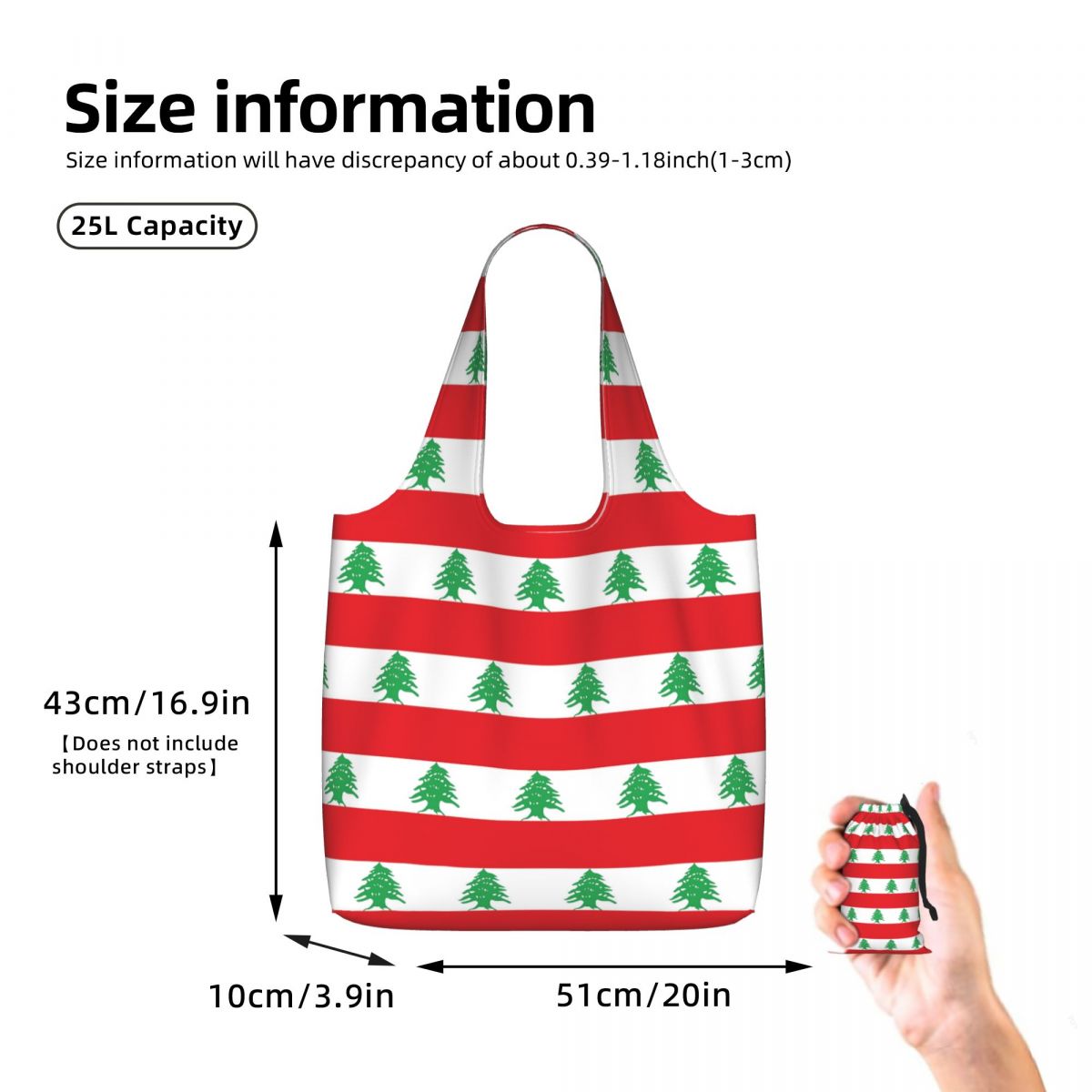 レバノン国旗柄ショッピングトートバッグ キャンバス製 大容量 - Women Bags Lebanon のレビューと価格