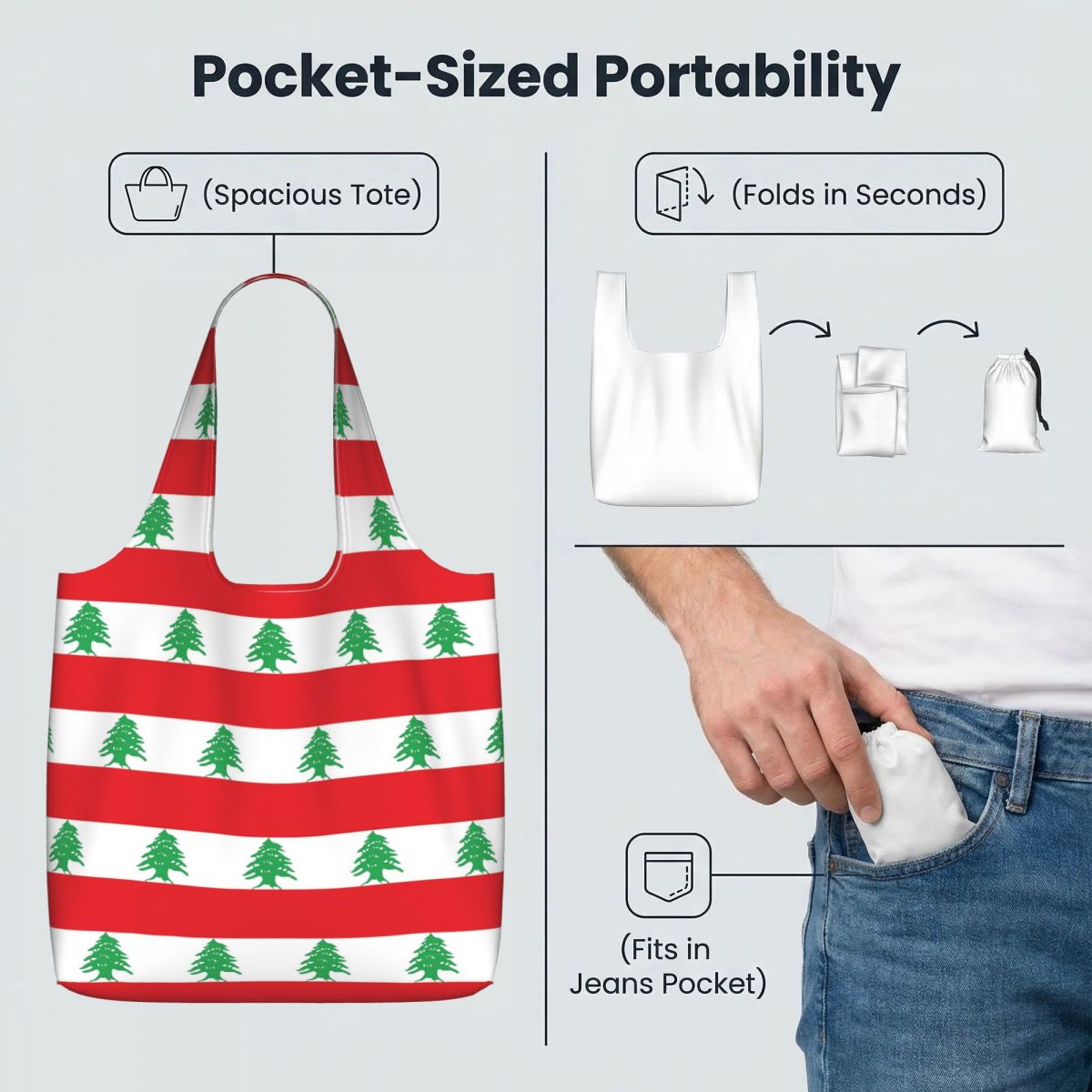 レバノン国旗柄ショッピングトートバッグ キャンバス製 大容量 - Women Bags Lebanon のレビューと価格