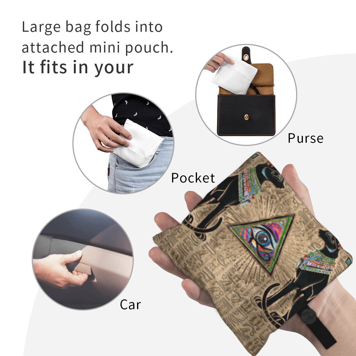 カスタム再利用可能なエジプト猫とホルスの目ショッピングバッグ - Women Bags Egypt のレビューと価格