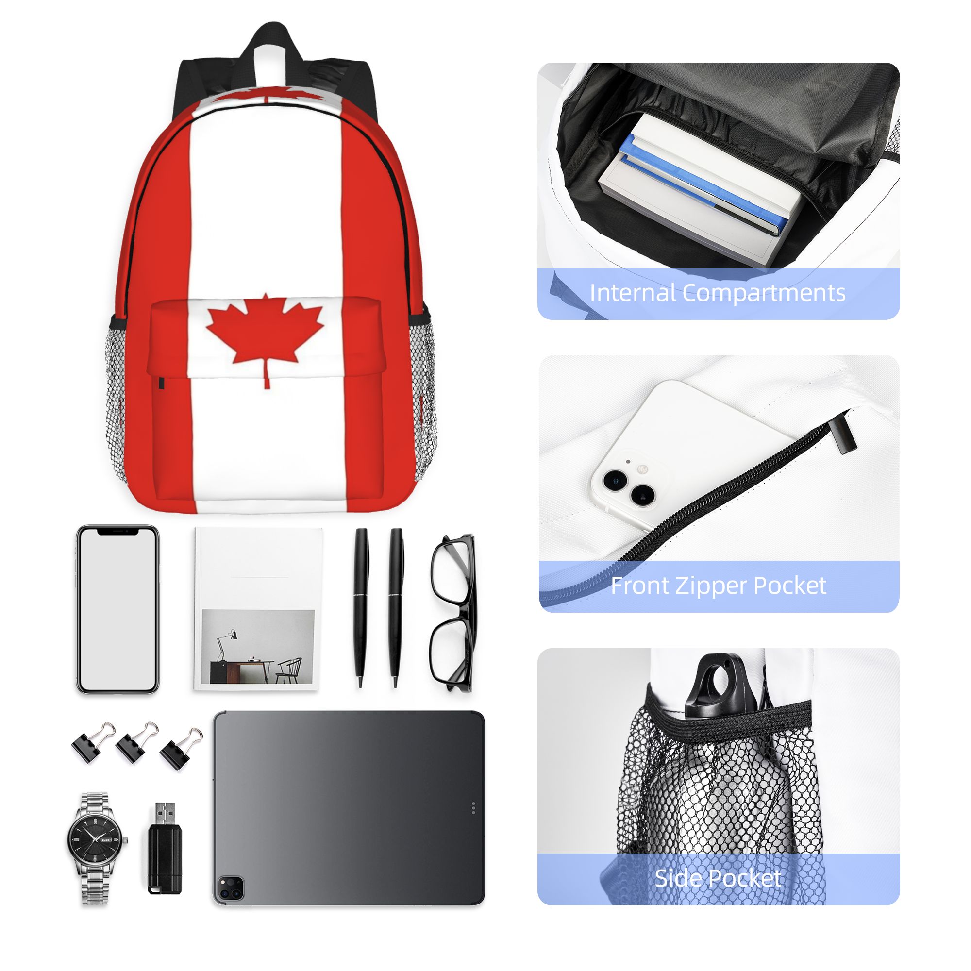 カナダ国旗国民文化バックパックホットセールデイパック大容量男 - Women Bags Canada Sale のレビューと価格