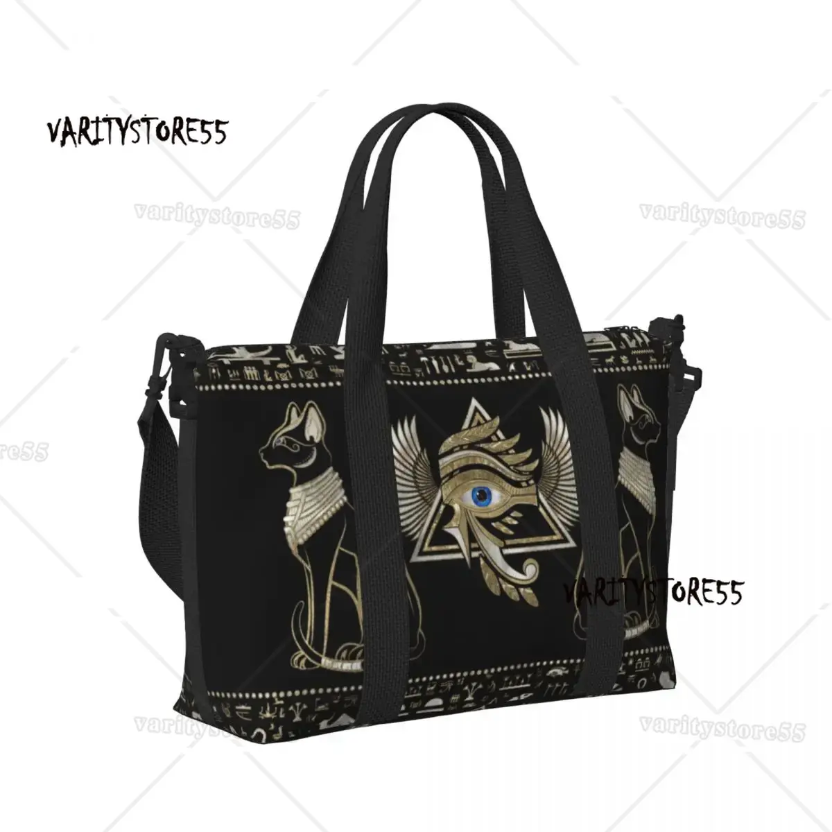 カスタムエジプト猫とホルスの目トートバッグ女性大容量象形文字 - Women Bags Egypt のレビューと価格